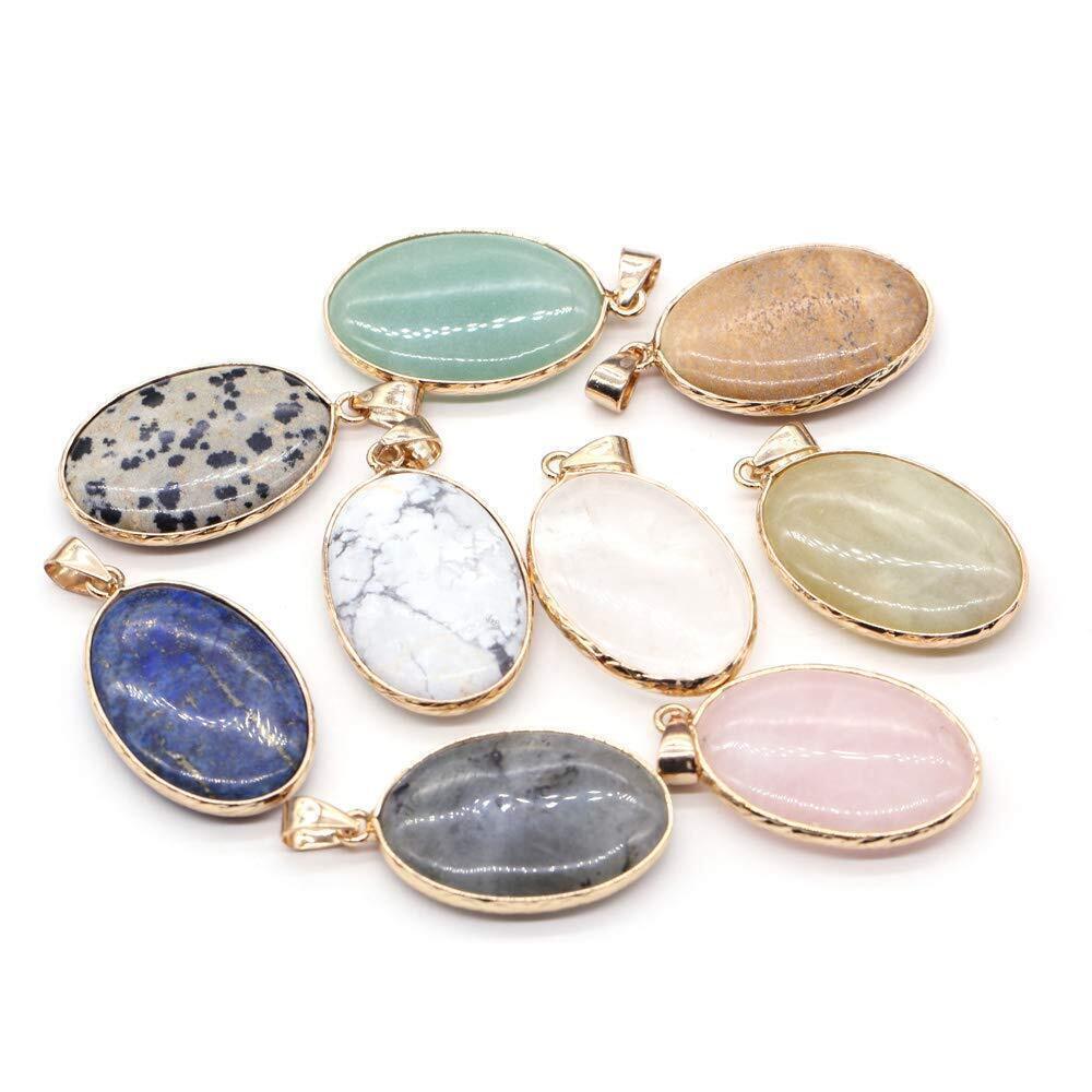 6169 5pcs Natural Stone Pendants,Oval Shape Natural Semi-Precious Stones